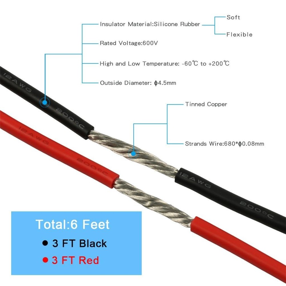 BNTECHGO 12 silicone wire red 3ft and black 3ft,