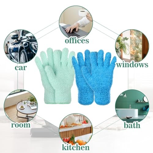2 Pairs Microfiber Dusting Gloves, Reusable Plant Dusting Gloves Washable