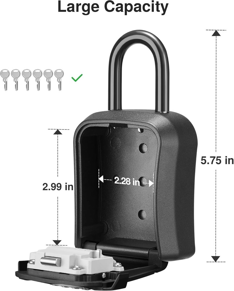 Key Lock Box Wall Mount Portable 4 Digit Combination Key Safe Black