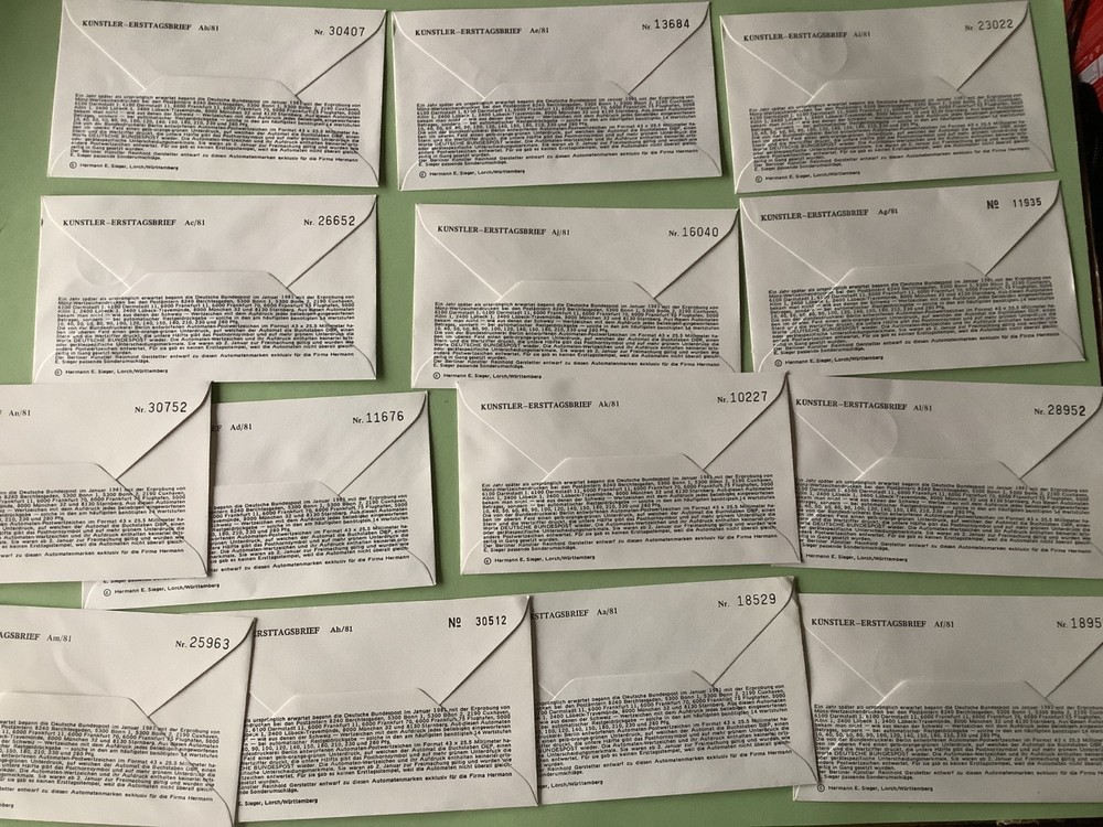 Germany Frama A. T. M. Automatic Vending postage label set 14 covers Ref A1115