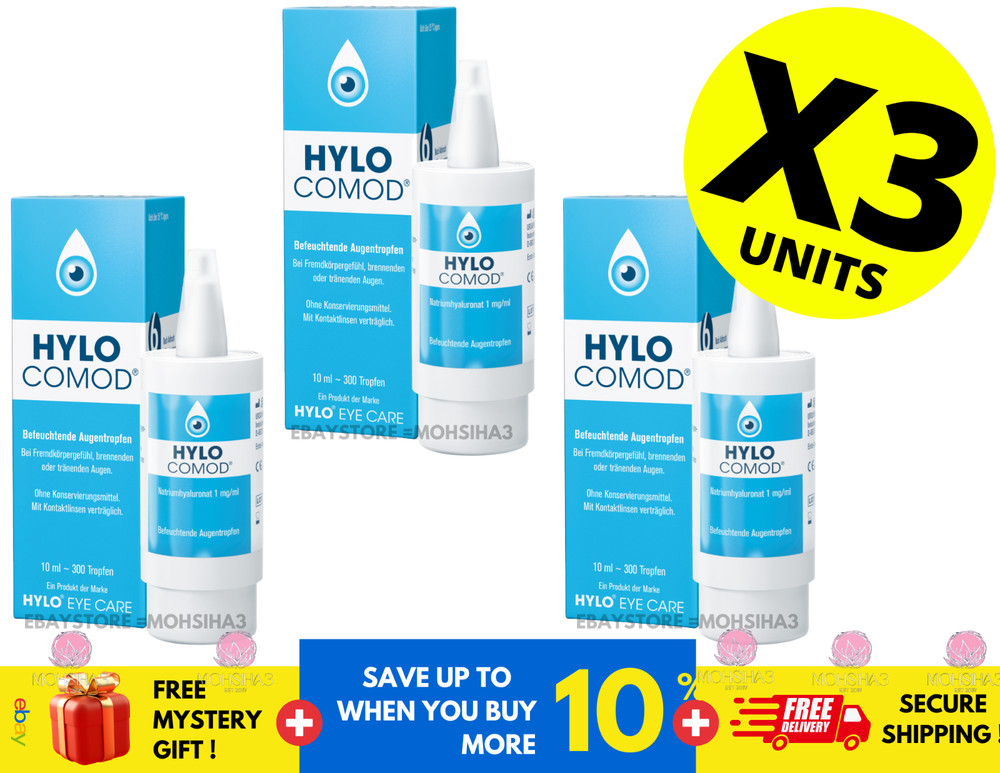 3 x HYLO COMOD EYE DROPS 10ML