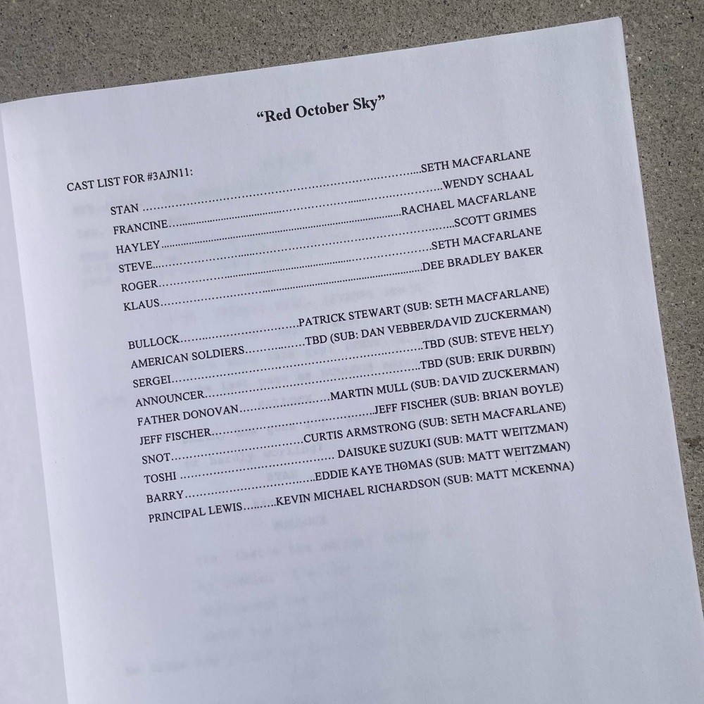 American Dad 2006 Original Production Used Table Draft Script Ep Red October Sky