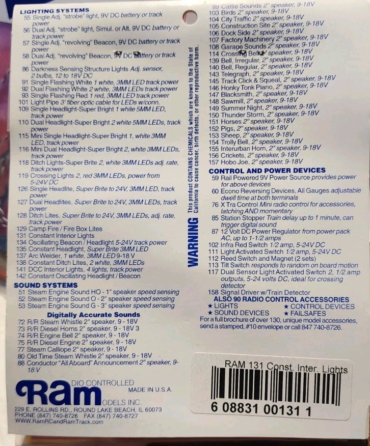 Ram Track 131 Lighting Systems Constant Interior Passenger Car Lighting Kit