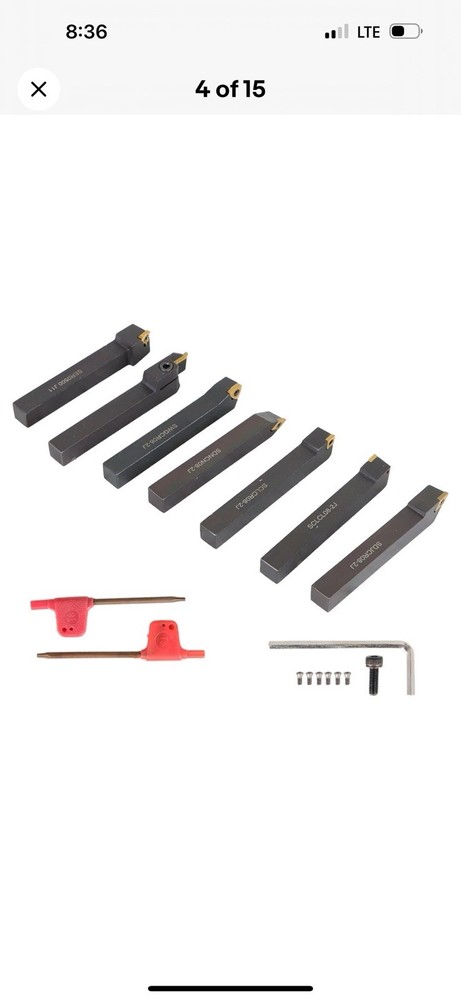 7PC Carbide Indexable Turning Tool 1/2" Lathe Tool Bit Set Thread Insert+Holder