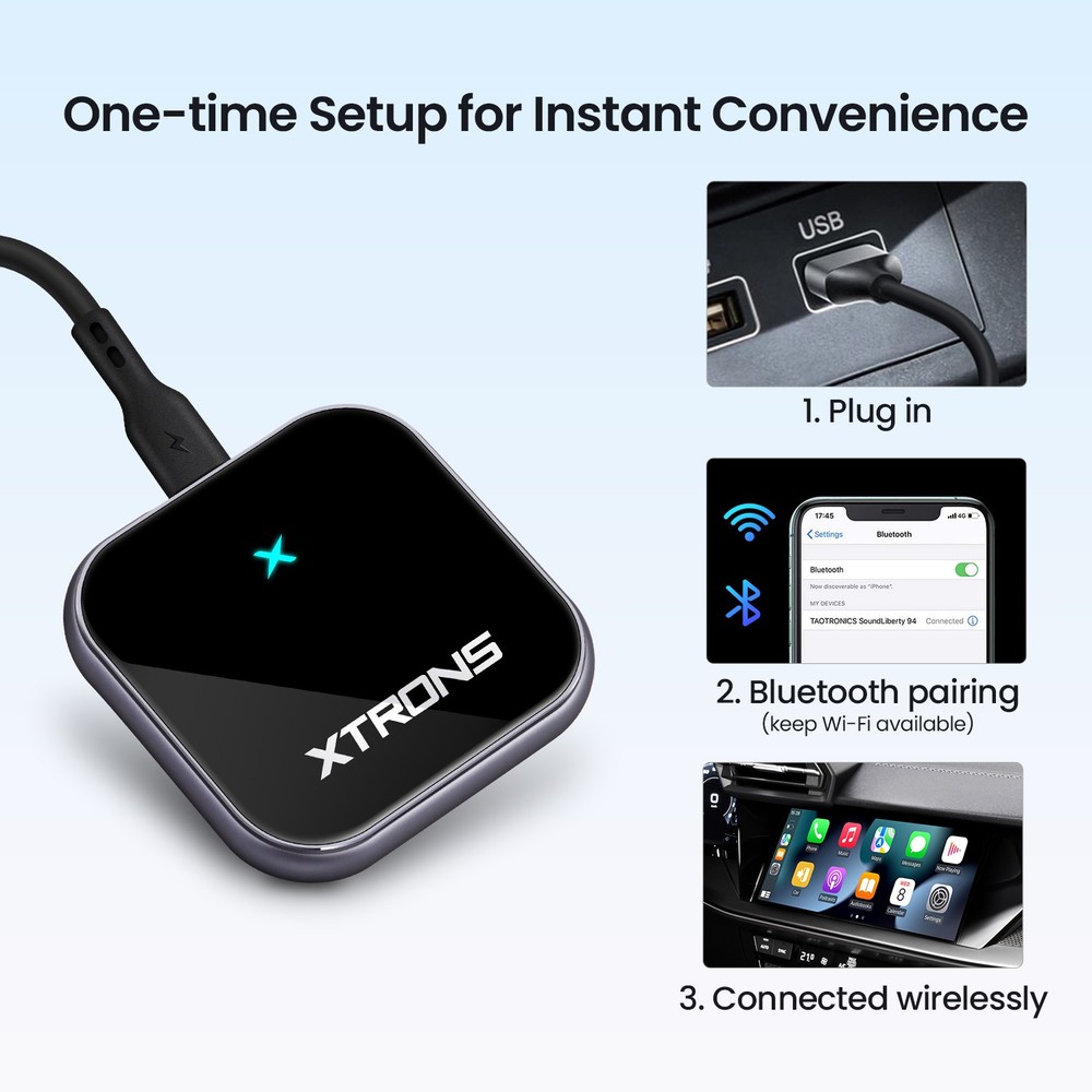 XTRONS Wireless CarPlay Android Auto Adapter Wired to Wireless Dongle Plug Play
