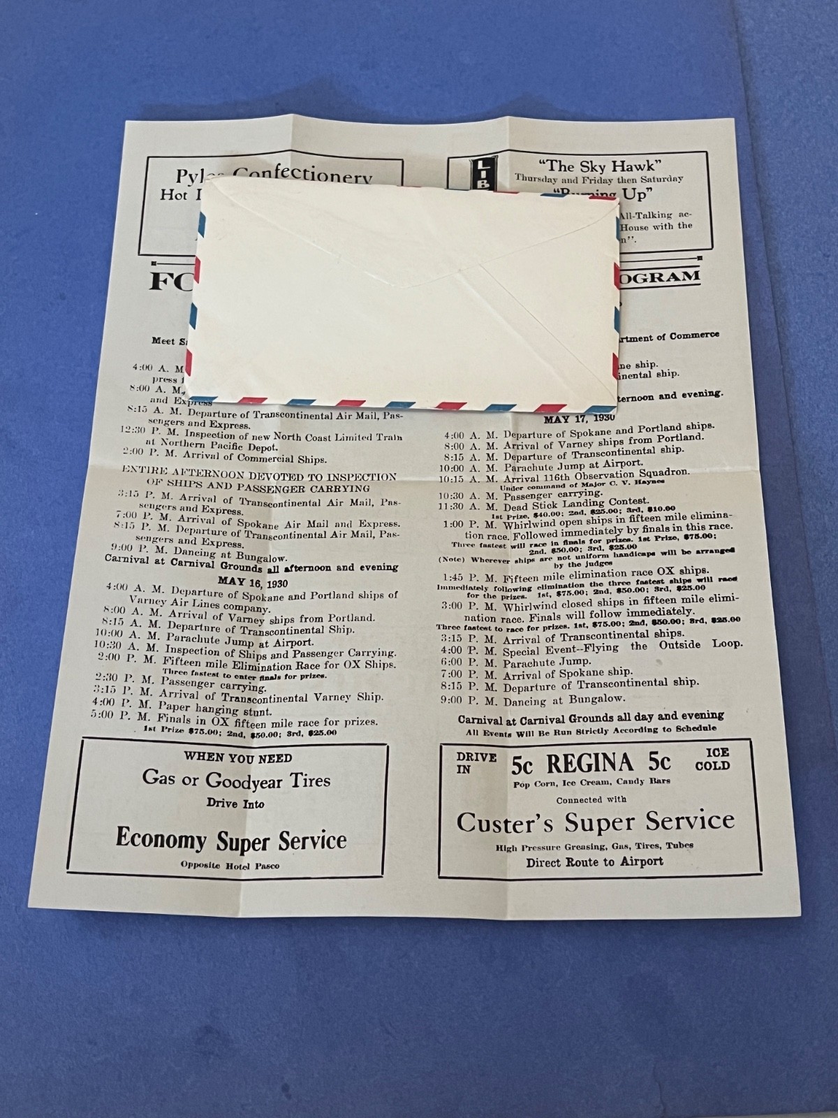 1930 PASCO WA 4THJUBILEE PROGRAM FLYER ! AIR MAIL + RACES / PARACHUTE AVIATION +