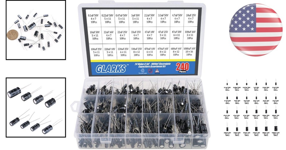 Comprehensive 240Pcs Assorted Capacitor Kit - 0.1uF to 1000uF for Electronics