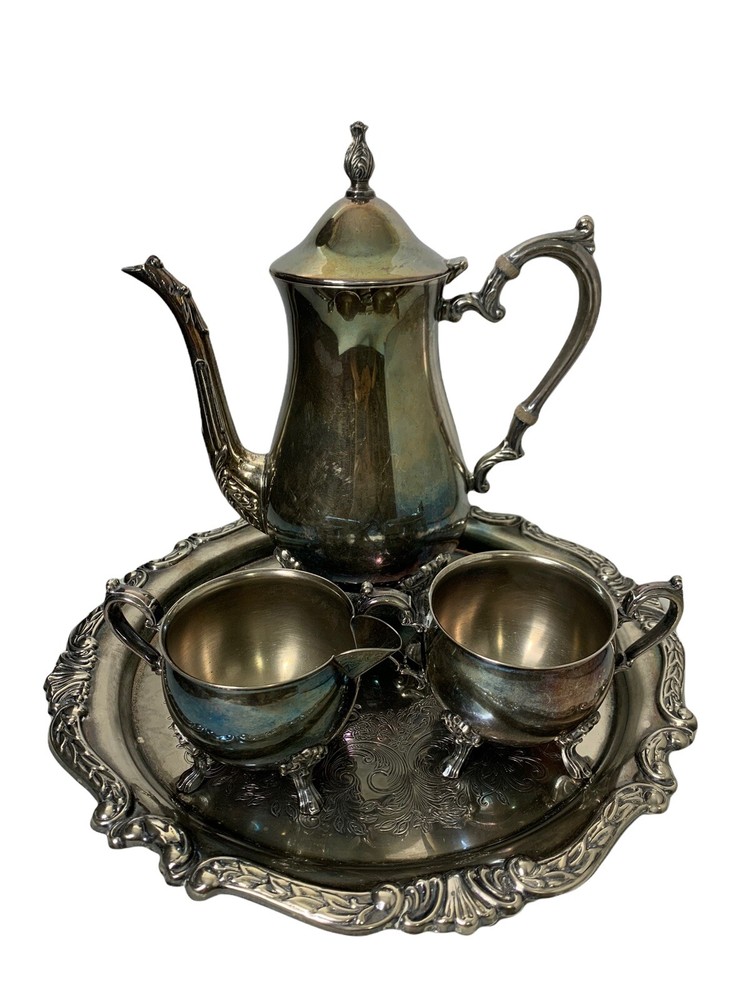 Vintage Sheridan Silversmiths Silverplate Coffee Tea Service Set w Tray 4 Pc