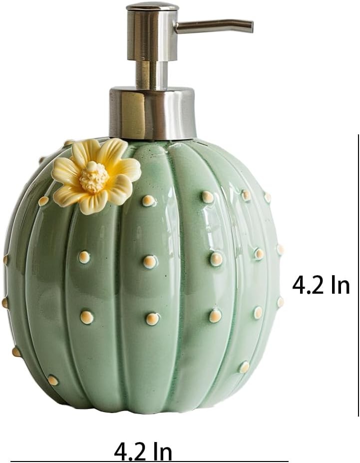 Cactus with Yellow Pattern Soap Dispenser with Pump, Refillable Lotion Soap B...