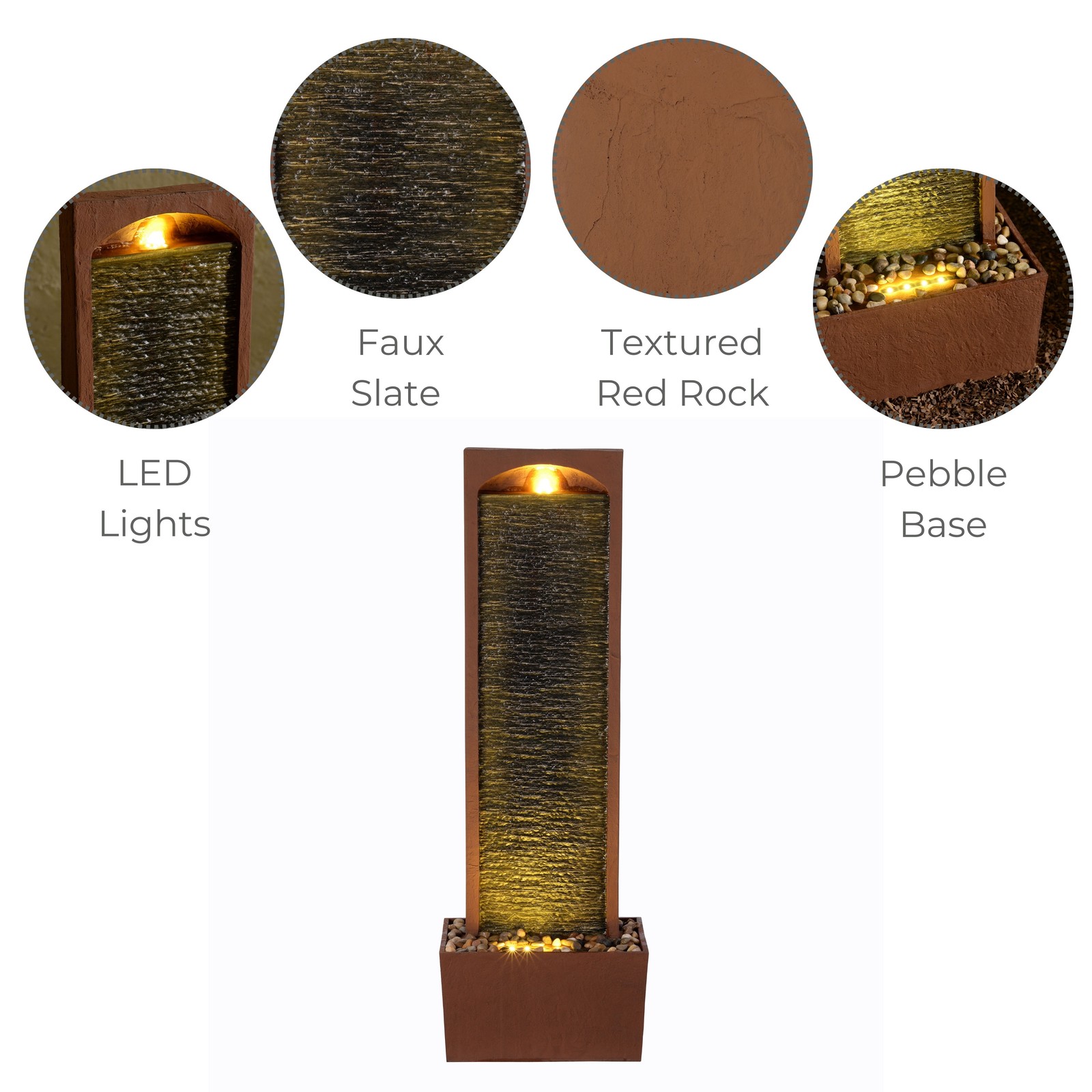 Teamson Home 38.5" Outdoor LED Waterfall Fountain, Red Rock