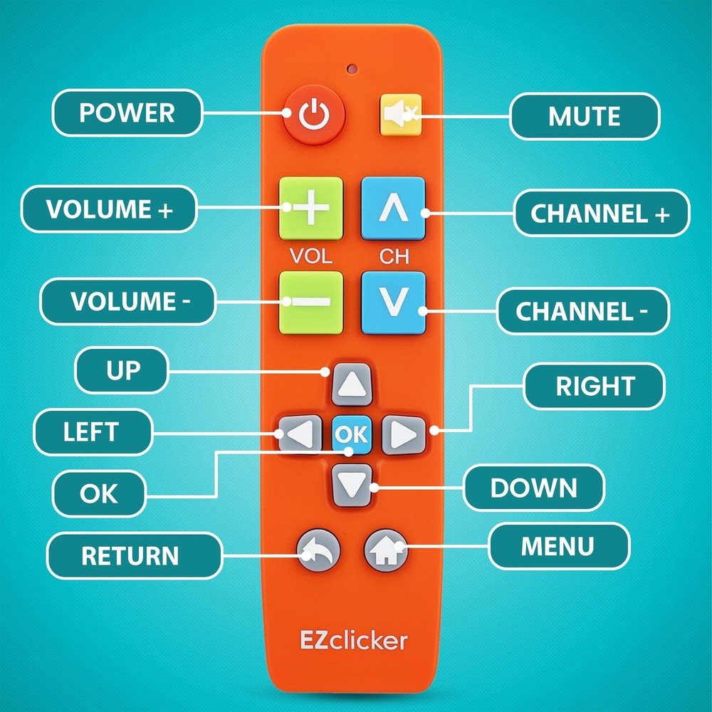 EZclicker Big Button Universal TV Remote (Orange) Simple Easy to Use, Orange