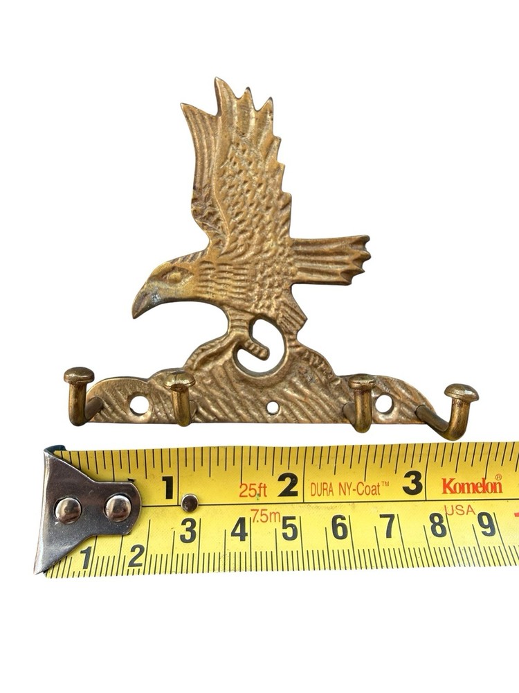 Vintage Solid Brass Eagle Key Holder Wall Hanging Patriotic 4 Hooks