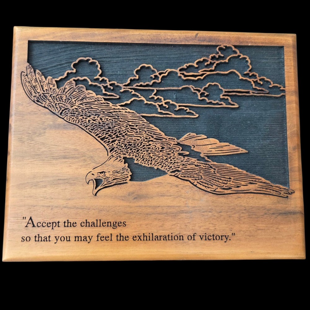Laser Engraved Soaring Eagle 8x10 Wood Wall Decor"Accept the Challenges...
