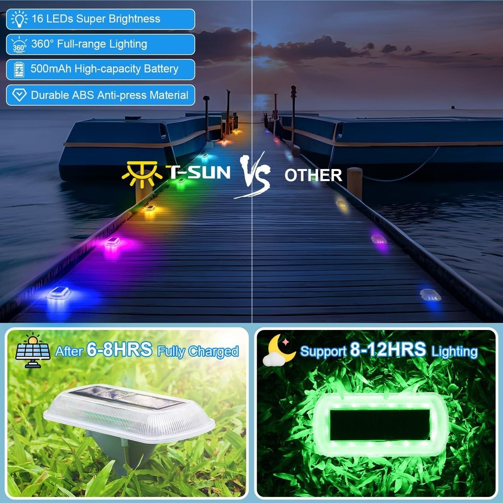 4Pcs Solar Deck Lights LED Driveway Light Dock Light Multicolor Garden Step Lamp