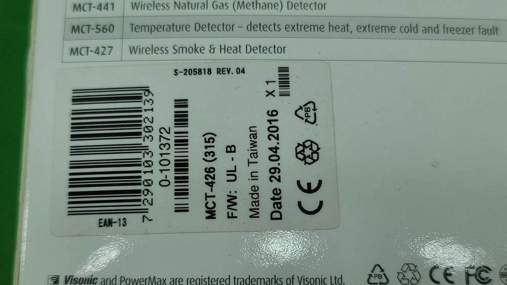 [NEW VISONIC (MCT-426) (315) WIRELESS SMOKE DETECTOR - WHITE