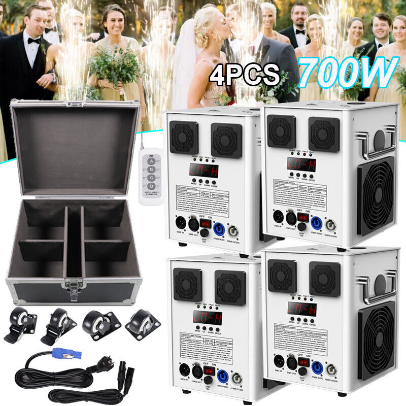 4X 700W Cold Spark Machine Firework Stage Effect Wedding Event DMX w/Flight Case