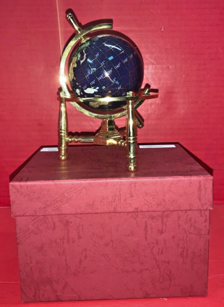 6” Globe Lapis w/ Gold Plated Stand & Box