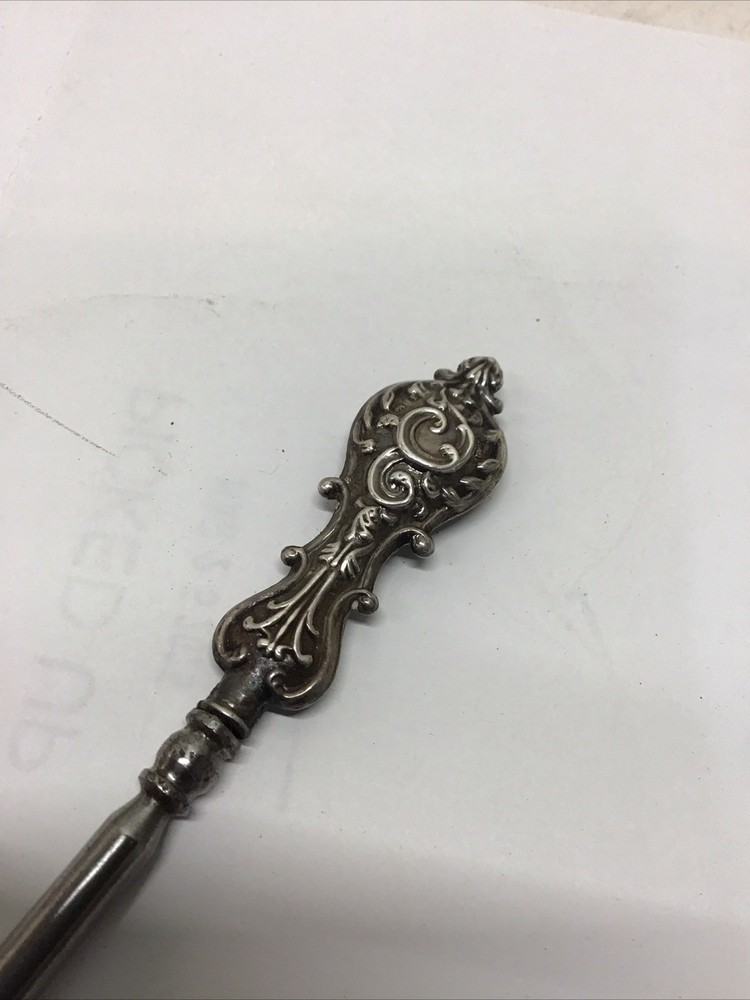 Antique 1904 Sterling Silver Handle Button Hook Scrolling Design