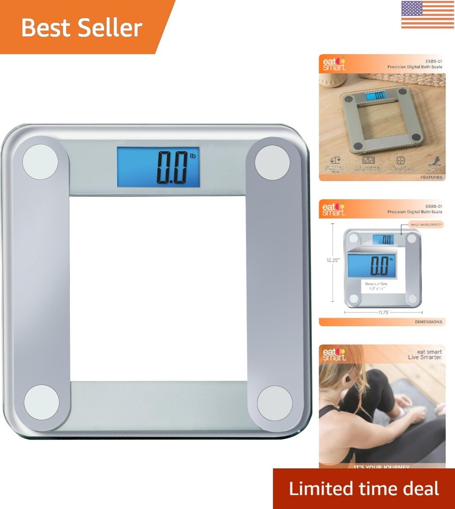 Compact Digital Bathroom Scale with Blue Backlit Display & Free Measuring Tape