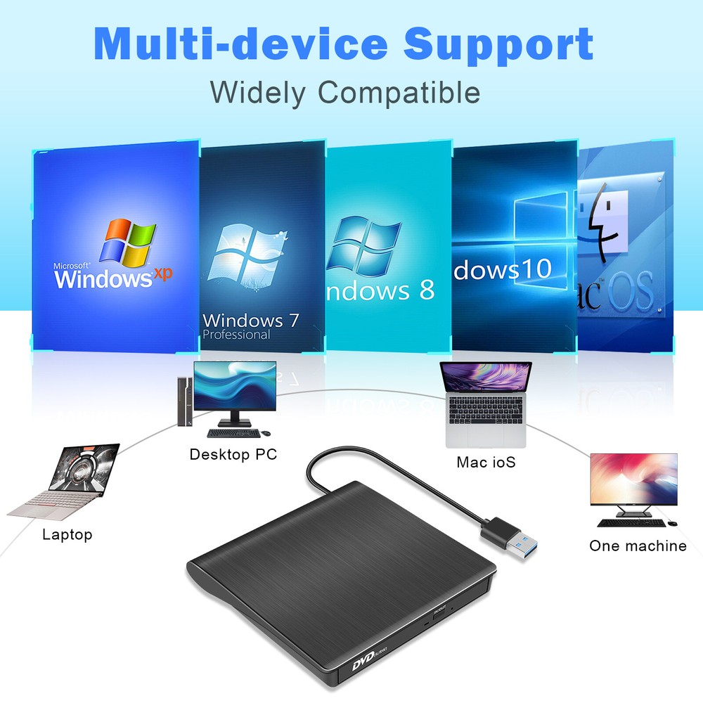 ✅Portable USB 3.0 External CD DVD Drive Burner Writer Player for Laptop Computer