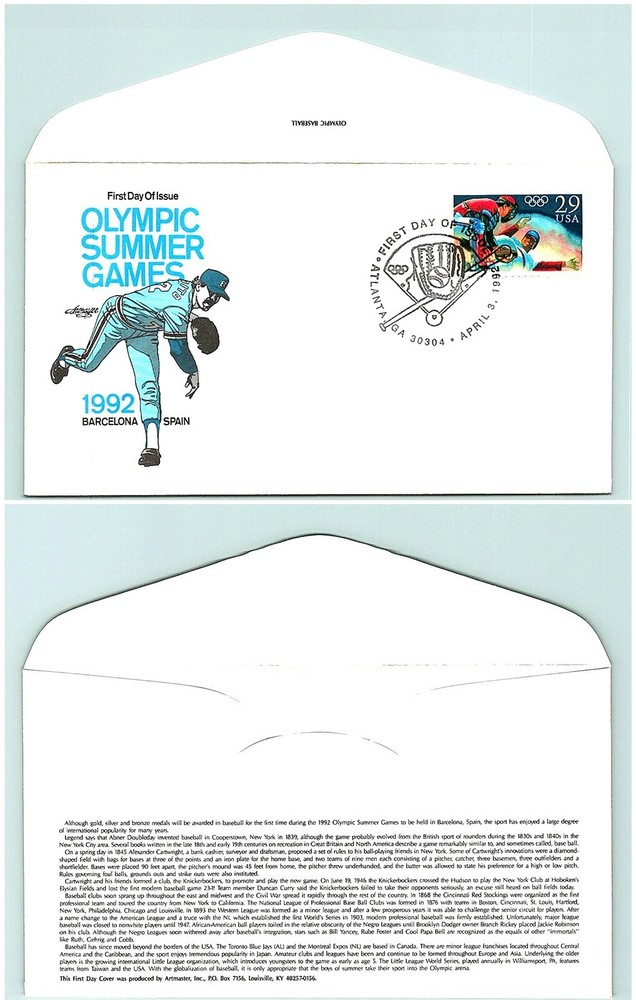 S01-3527, *OLYMPIC BASEBALL, * ARTMASTER FDC