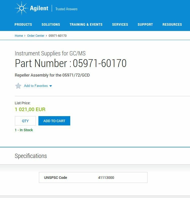 Agilent 05971-60170 Repeller Assembly for the 05971/72/GCD GC/MS MSD Ion Source