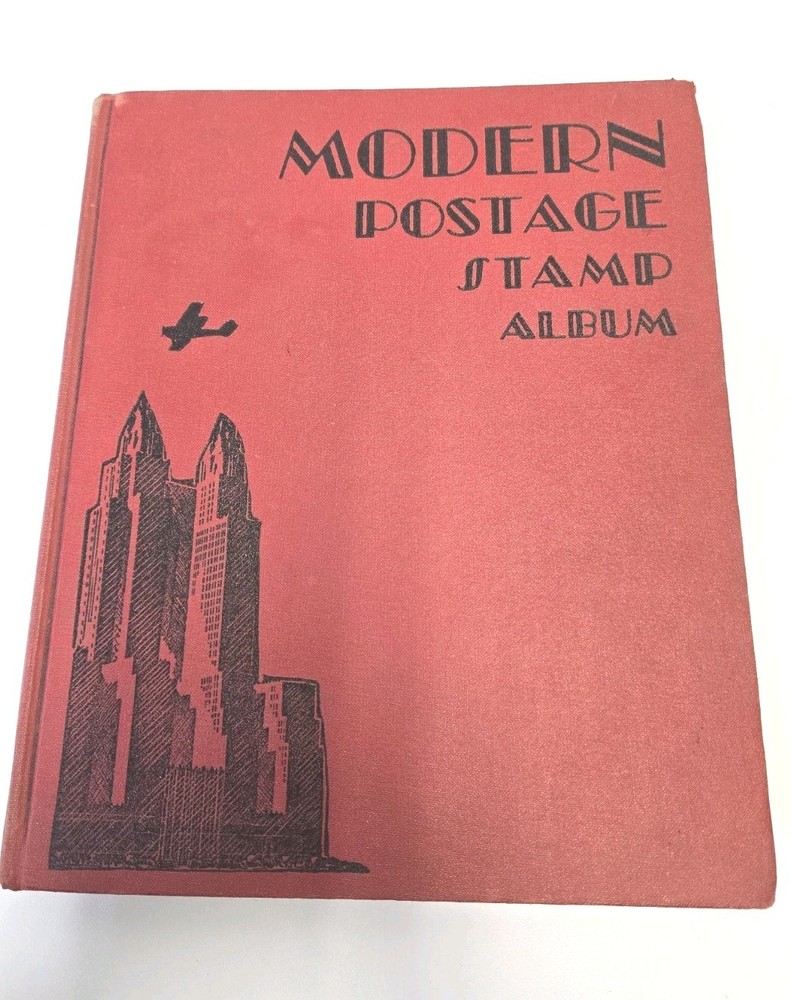 Antique 1933 Modern Postage Stamp Album 11x9.5 Stamps Removed On Some Pages