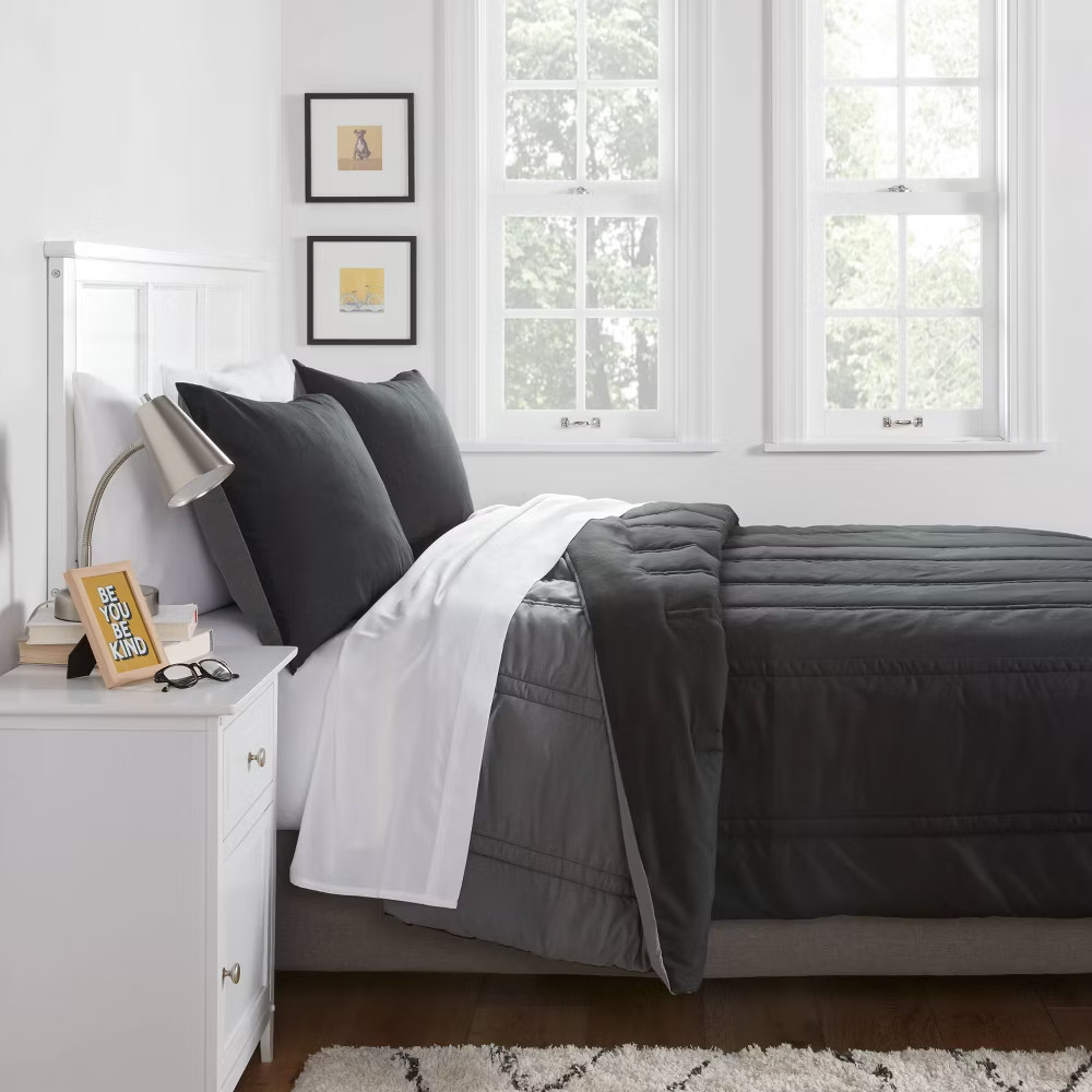 King Lofty Microfiber Comforter Black - Room Essentials: Midweight, Plain