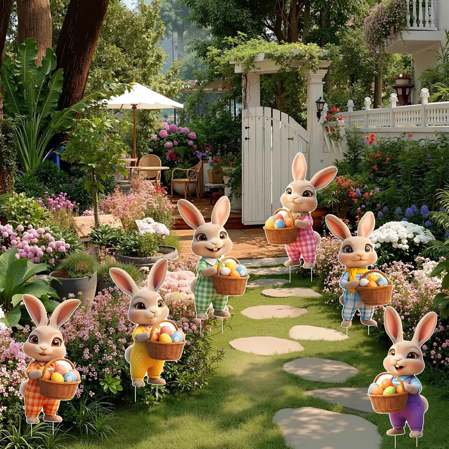 16PCS Easter Bunny Eggs Yard Signs Outdoor Lawn Decorations