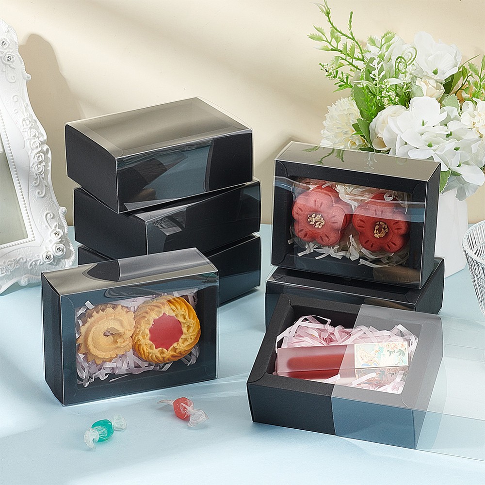 12sets Foldable Paper Drawer boxes with Clear Plastic Cover Gift Packaging