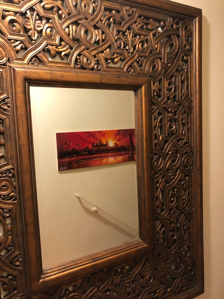 MASSIVE Balinese Style Art Deco Mirror, rustic bronze