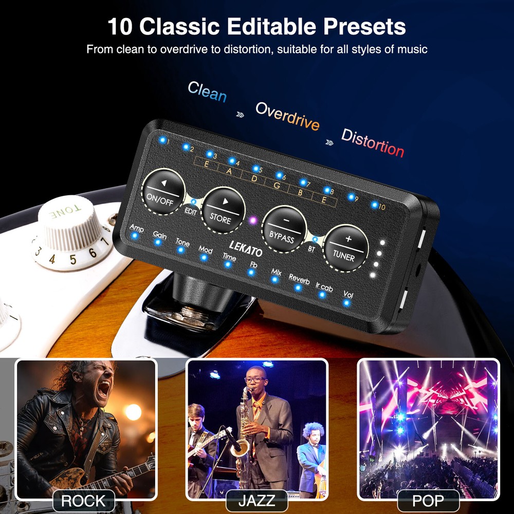 LEKATO Micro Guitar Headphone Amp Rechargeable Multi Effects Mini Amplifier