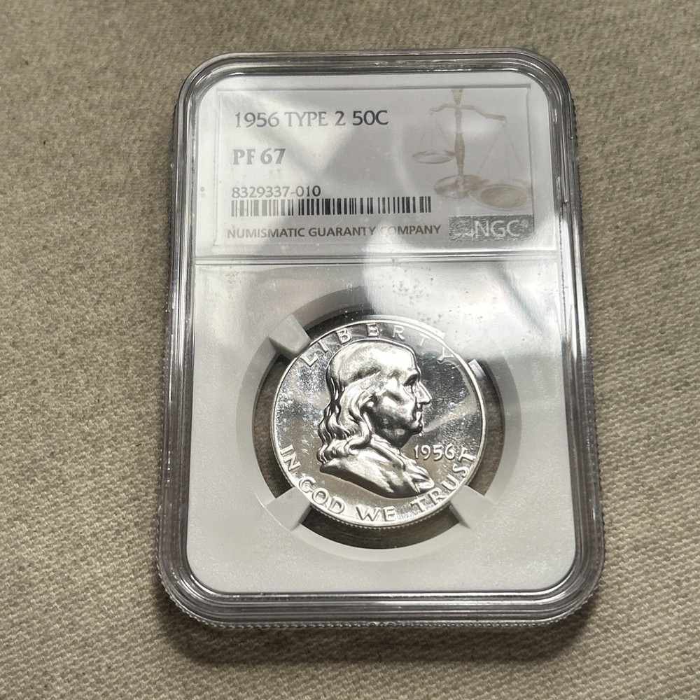 1956 US Silver PROOF Type 2 Franklin Half Dollar NGC PF67 DR