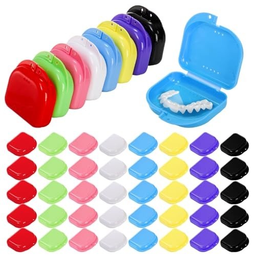 40 Pack Retainer Cases - Slim Mouth Guard & Denture Storage Containers, Vent Hol