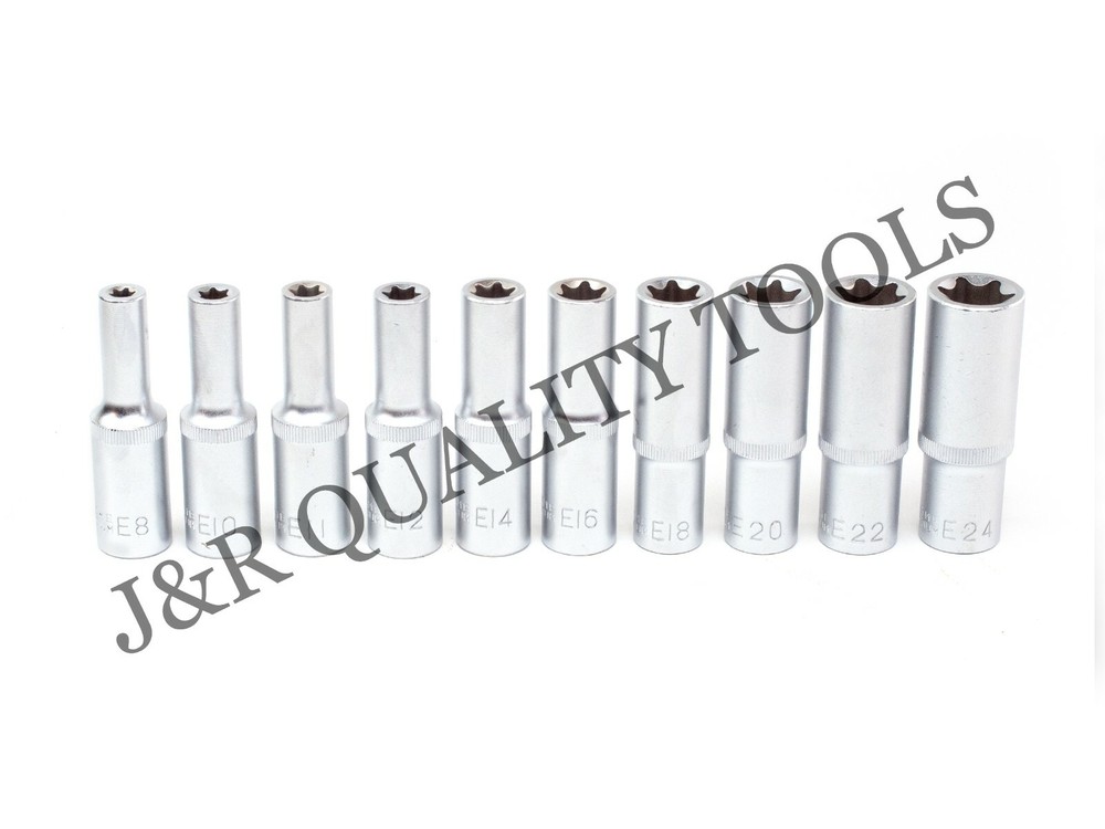 10pc 1/2" DR Female E Star Deep Socket Torx Auto Tool E10-E24 With Case