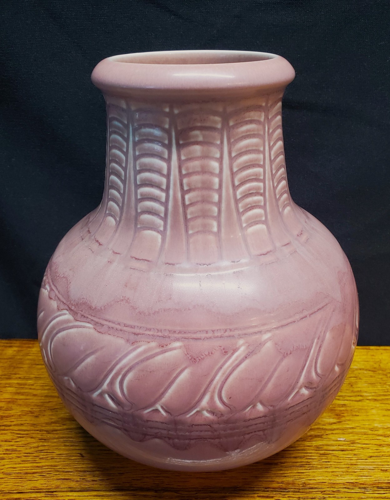 1925 Rookwood Pottery Large 8.5"x7" Vase Mauve Rose Matte Incised Design