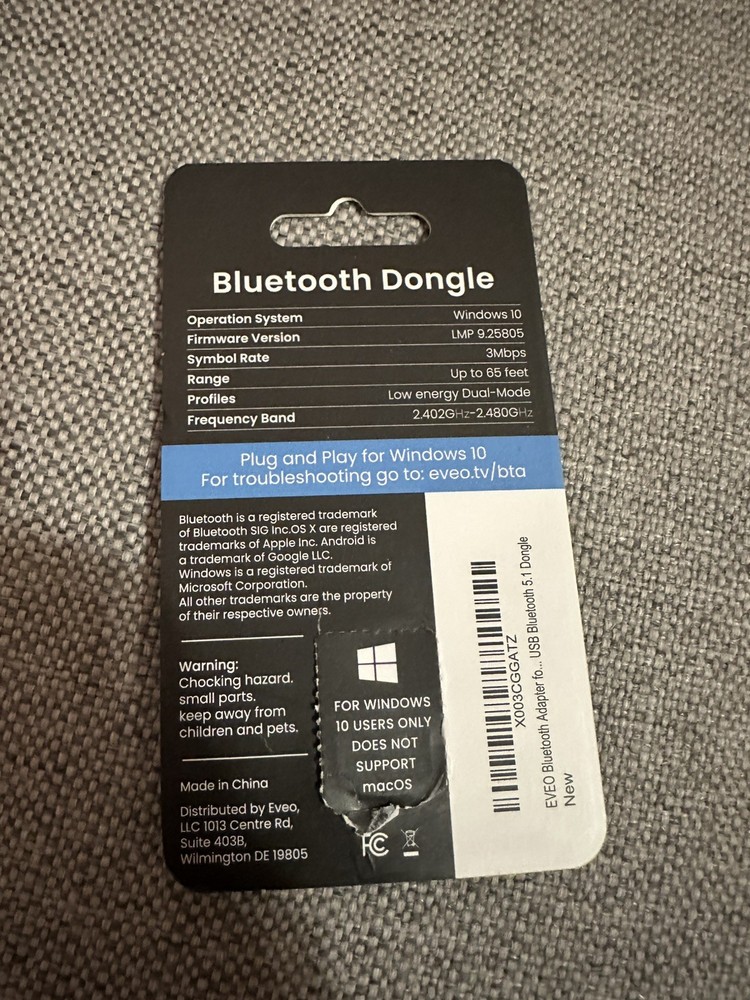 EVEO Bluetooth 5.0 Dongle Adapter for Windows PC Stereo Headset Keyboard Mouse