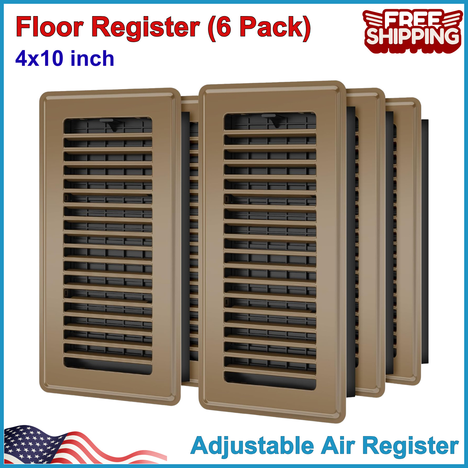 Floor Register 4x10, 6 Pack Floor Vent Covers for Home Floor Heavy Duty Steel