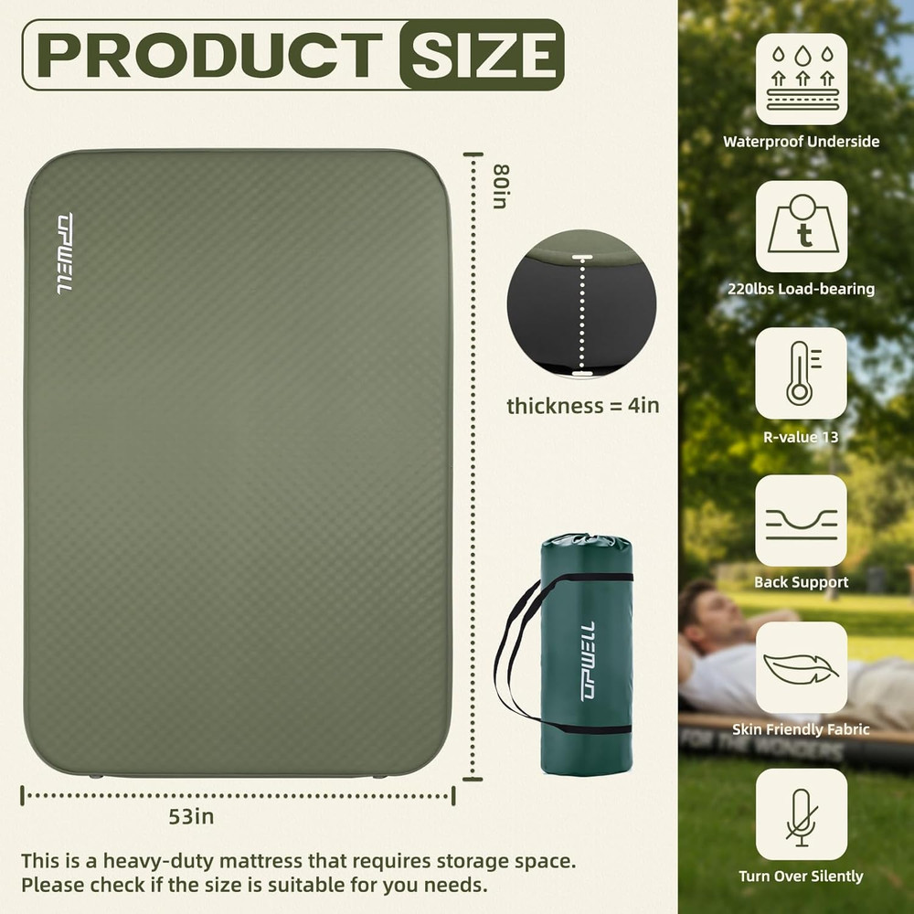 Self Inflating Sleeping Pad 4.5" Thickness Camping Mattress with Solid Foam Doub
