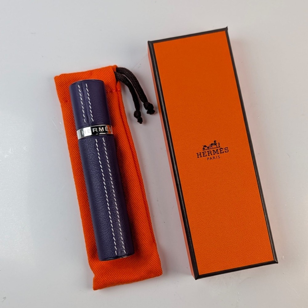 New HERMES Refillable Atomizer Perfume Case Accessory Leather Purple