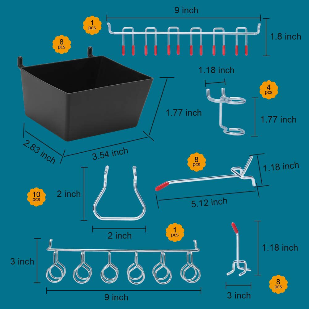 148PCS Pegboard Accessories Organizer Kit Bins Storage Set for Tools Black