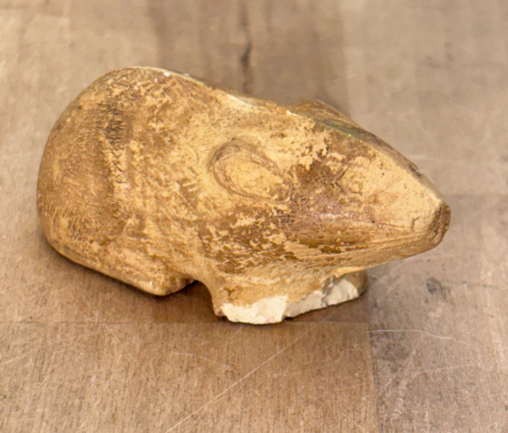 Antique Toy Mouse Clakware Composition w Bell Inside, 2"l