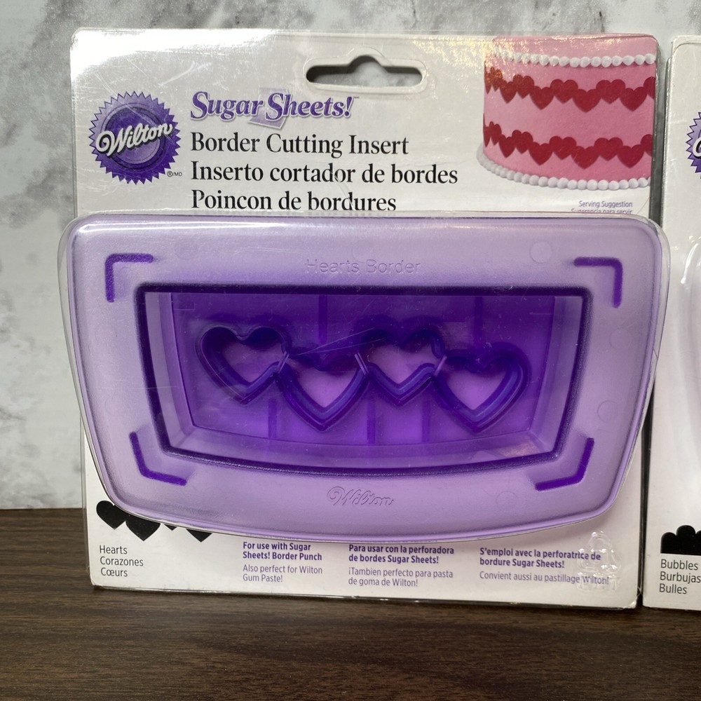 Wilton Sugar Sheets Border Cutting Inserts- Hearts & Bubbles Borders -NEW
