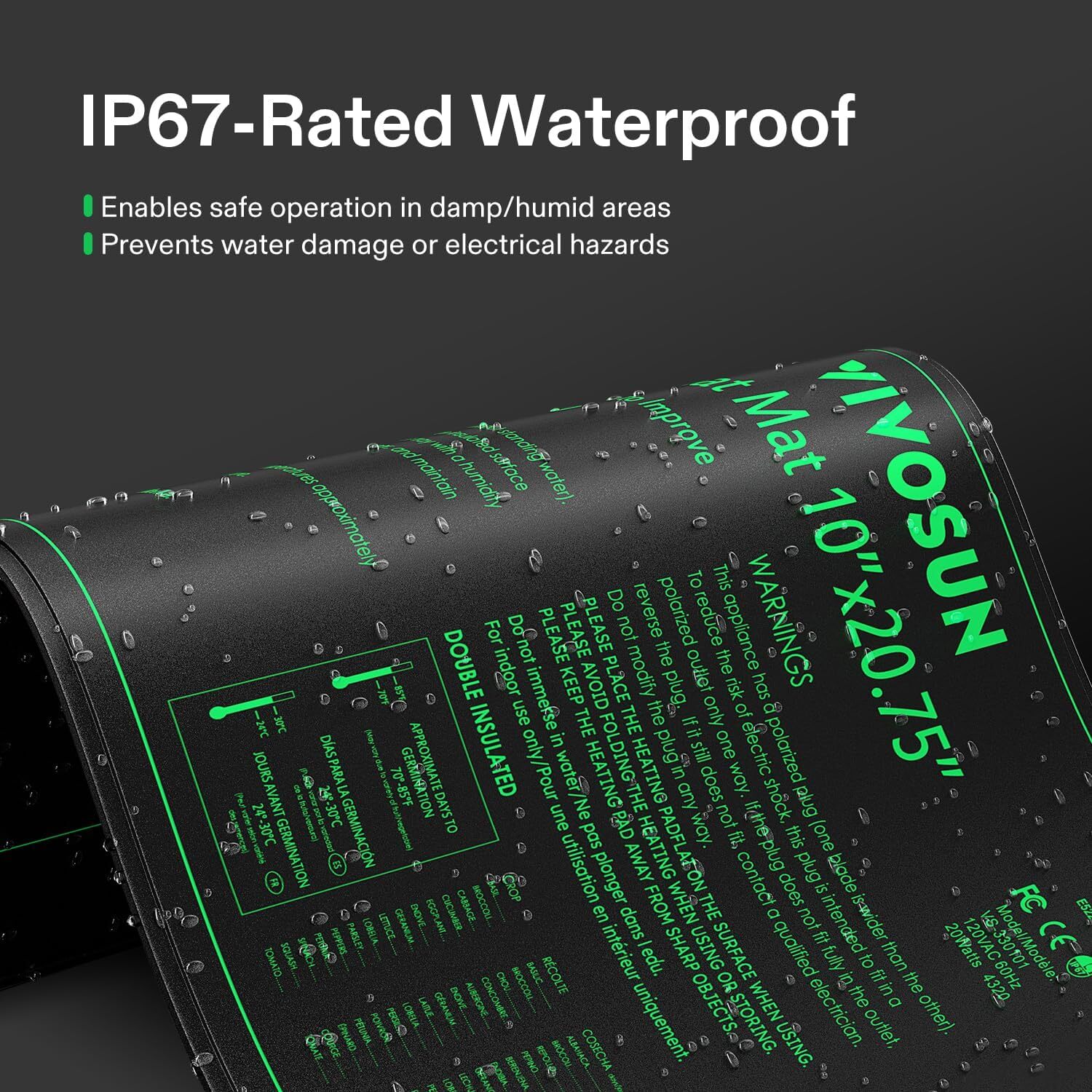 VIVOSUN 6 Pack 10"x20.75" Seedling Heat Mat Hydroponic Heating IP67 Waterproof