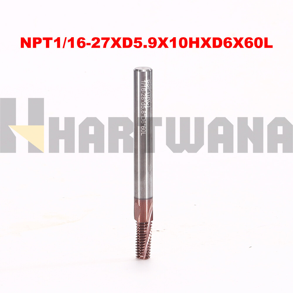 NPT1/16-27 Thread Mill Helical Flute Solid Carbide 4Flute TiALN COATED