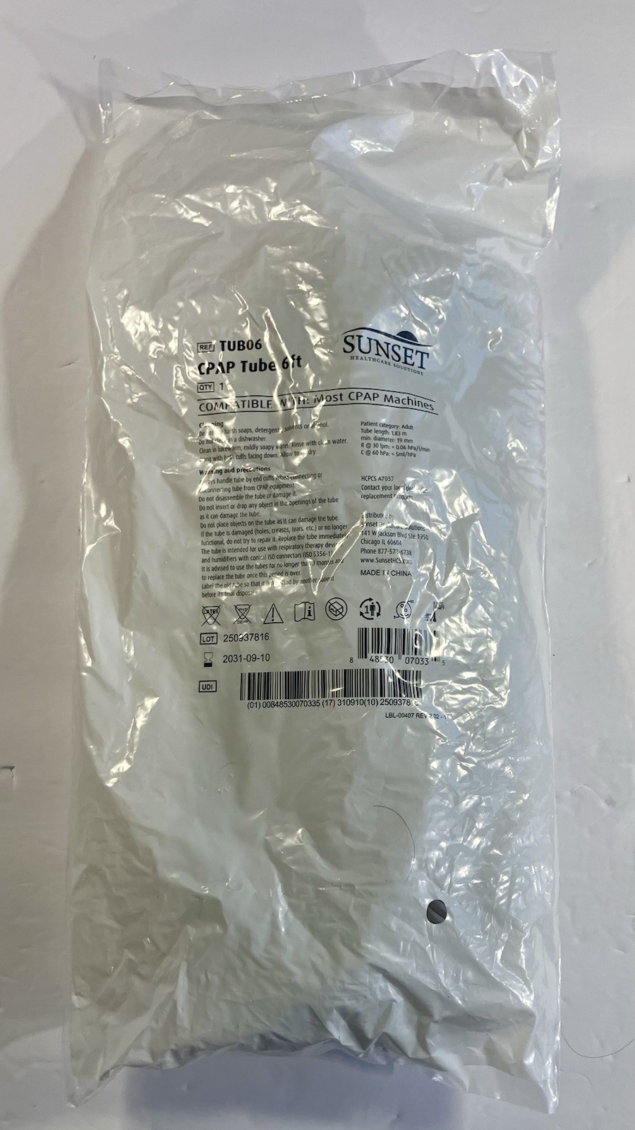 6ft Sunset Durable CPAP Tubing Hose TUB06 ~ NEW - Sealed Package