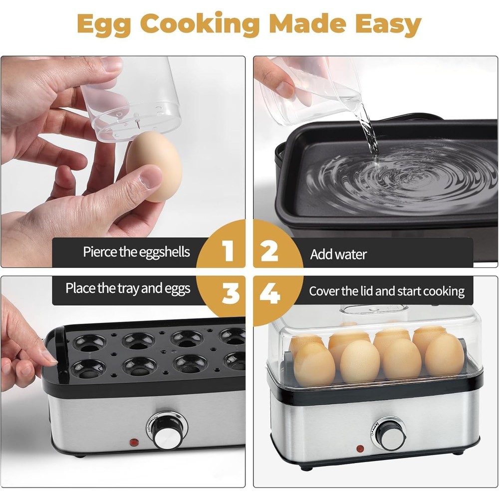 Rapid Electric Egg Cooker set Boiled Egg Maker 8 Capacity Large Silver