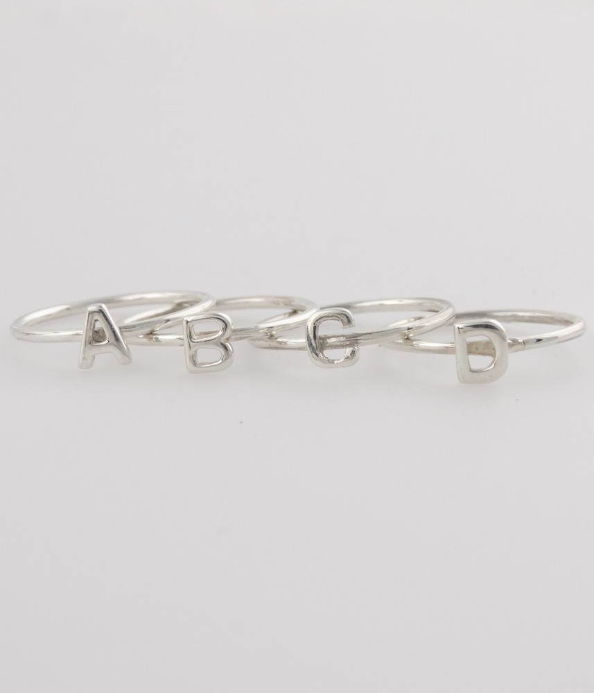 Stacking Letter Initial Ring A-Z - 925 Sterling Silver - Word Alphabet