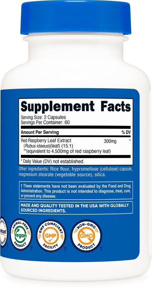 Nutricost Red Raspberry Leaf Extract (4500mg Equivalent) 120 Capsules - Vegan