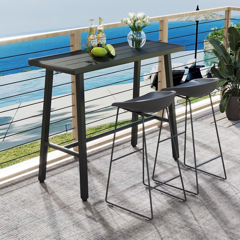 36" Outdoor Bar Table Rectangular High Pub Table W/ Adjustable Foot Pads Patio